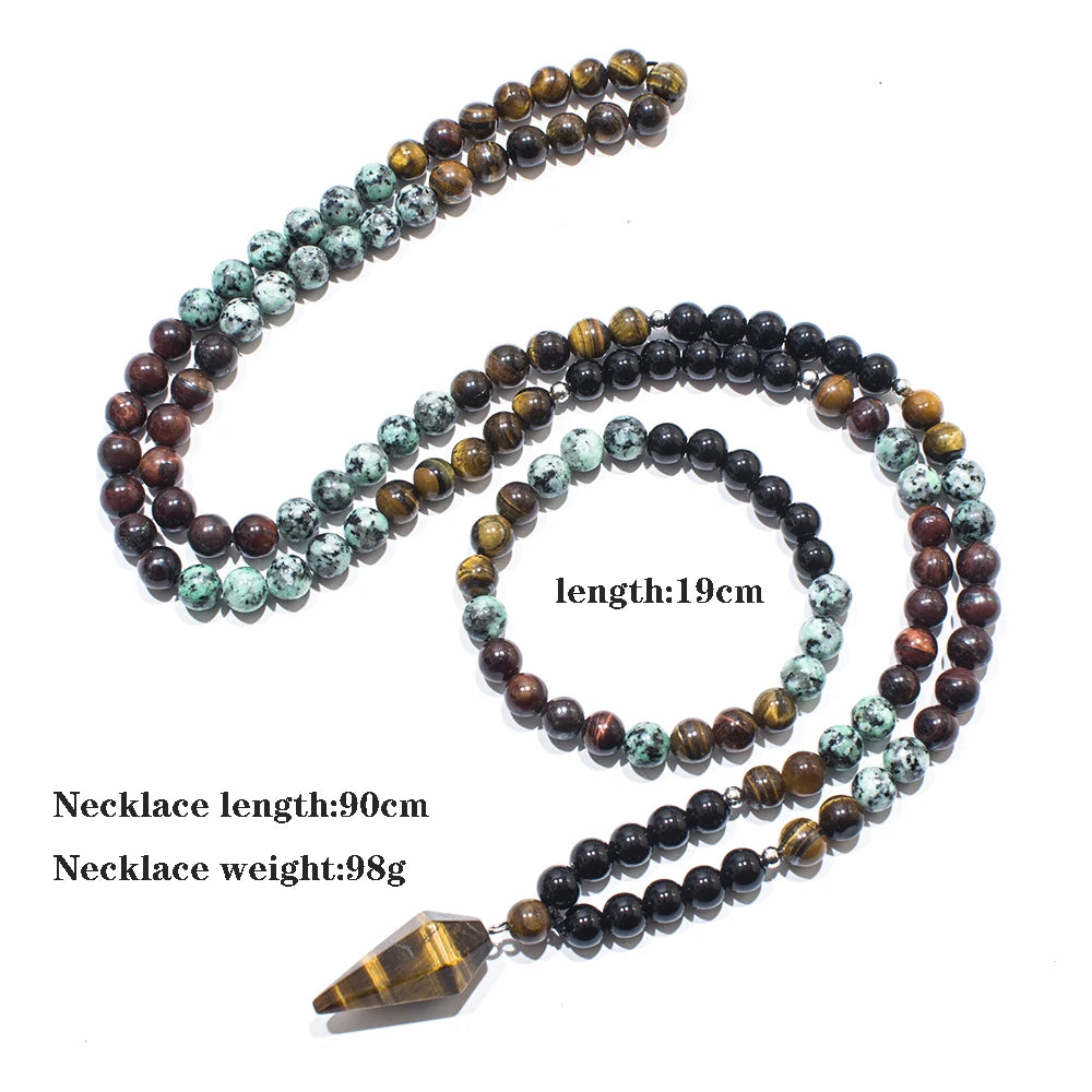 8mm Black Onyx African Turquoise Beads 108 Mala Necklace