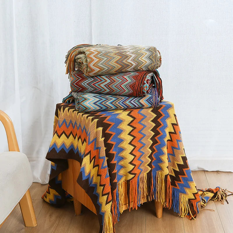 Boho Knitted Sofa Throw Blanket