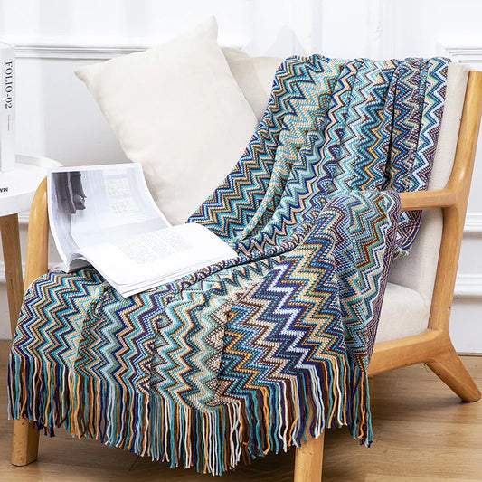 Boho Knitted Sofa Throw Blanket